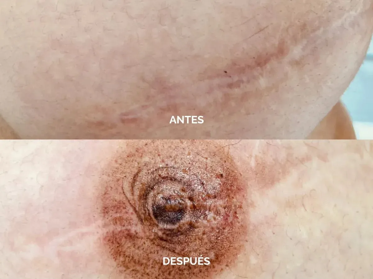 Resultado antes y después de una reconstrucción de areola